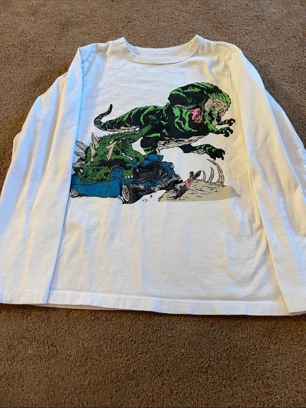 OshKosh B'gosh White Long-Sleeve Tee with Green Dinosaur Graphic